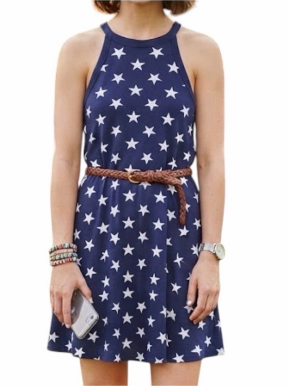 OLD NAVY Blue Whimsigoth Y2K Celestial Star Print High Neck Mini Dress S